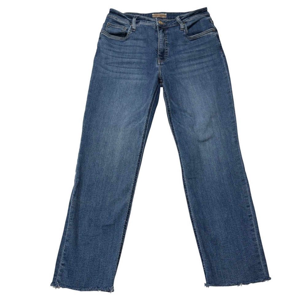 Kut from the Kloth Rachael High Rise Fab Ab Mom Jeans Size 10 Blue Raw Hem